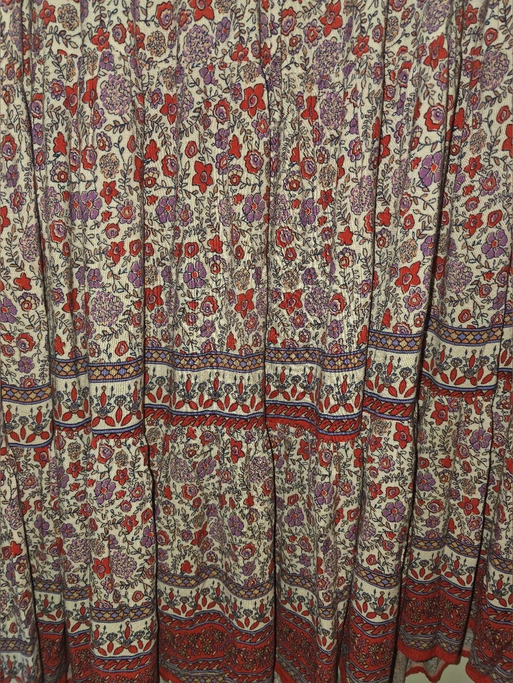 Knox Rose Beautiful Bohemian Floral Tiered Maxi Skirt in Red and Purple NWOT L